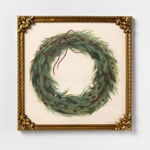 Studio McGee Threshold Red Ribbon Bow Framed Wreath Wall Art Christmas 2025